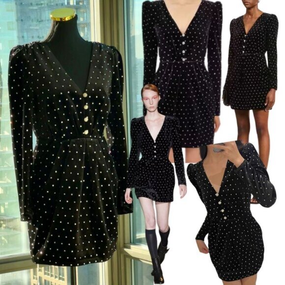Self-Portrait Dresses & Skirts - 🆕 SELF-PORTRAIT 🧿NWOT Crystal Embellish Velvet Diamante Mini Dress, Sz US4 UK8